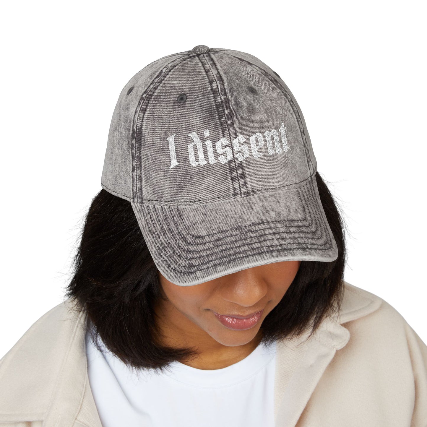 Embroidered 'I Dissent' Vintage Cap - White text