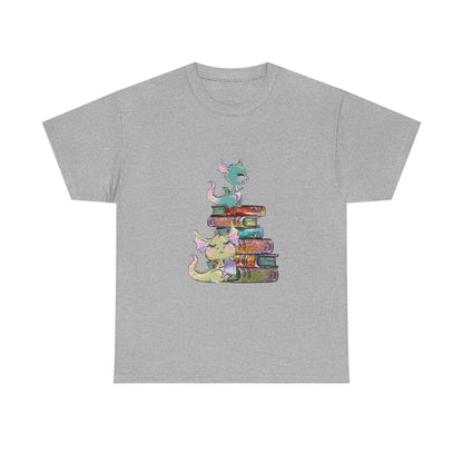 Book Dragon T-Shirt — Cute Book Stack Dragons Reading Tee