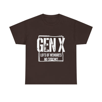Gen X Tee — "Gen X: Lots of Memories, No Evidence" Vintage Retro Shirt