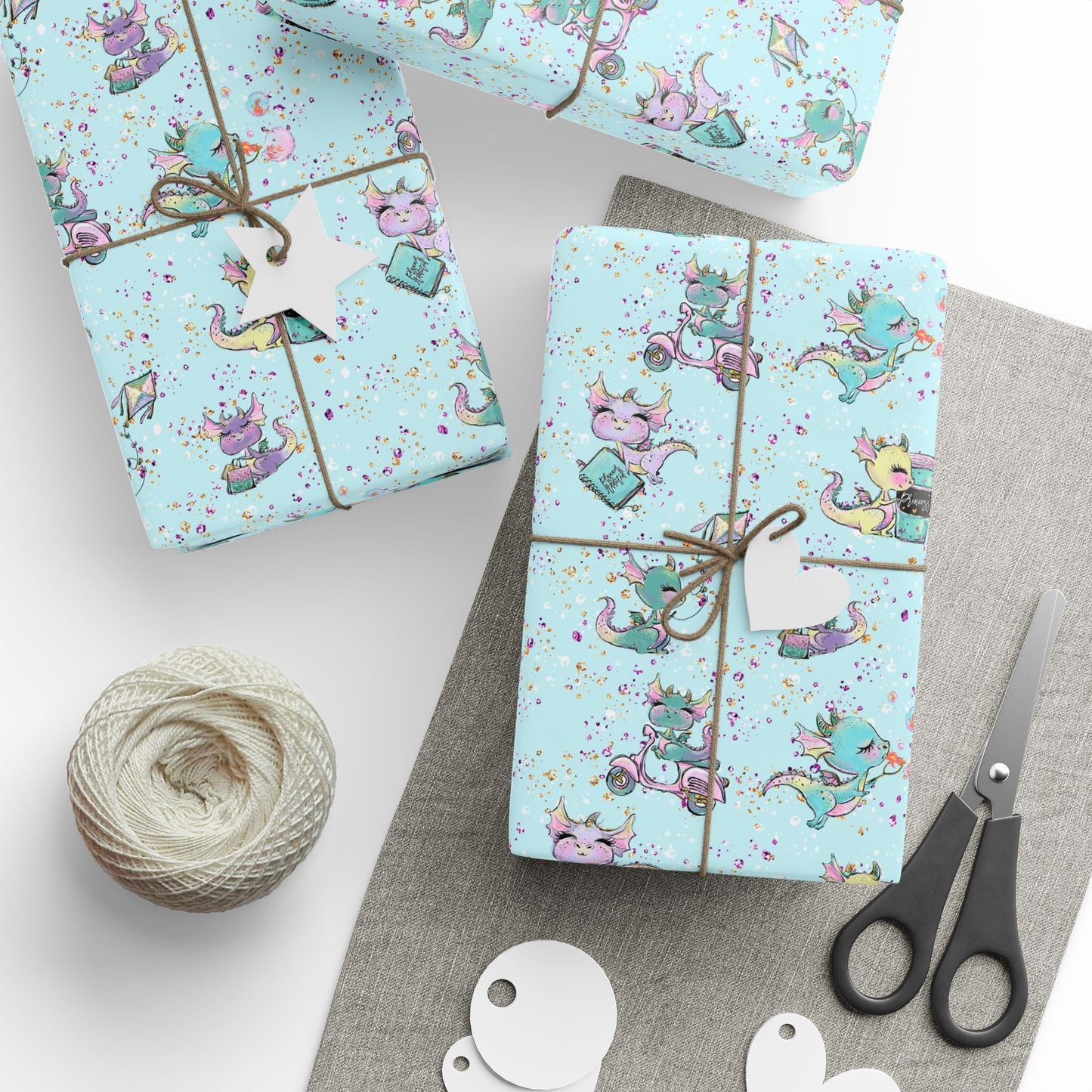 Cute Dragons Gift Wrap (Blue)