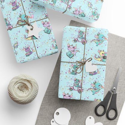 Cute Dragons Gift Wrap (Blue)
