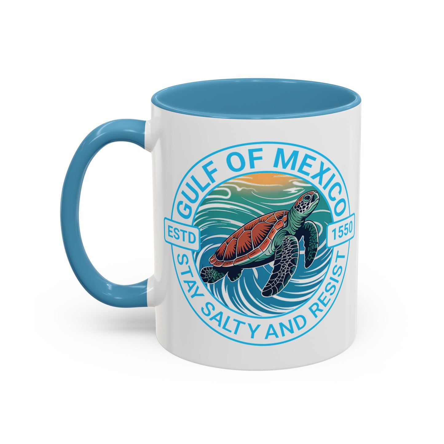 Gulf of Mexico Turtle Coffee Mug — "Stay Salty and Resist" Accent Ceramic Mug