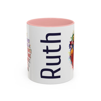Customizable Accent Coffee Mug — "She Was Not Fragile Like a Flower, She Was Fragile Like a Bomb" Colorful Heart Floral Design (11/15 oz)