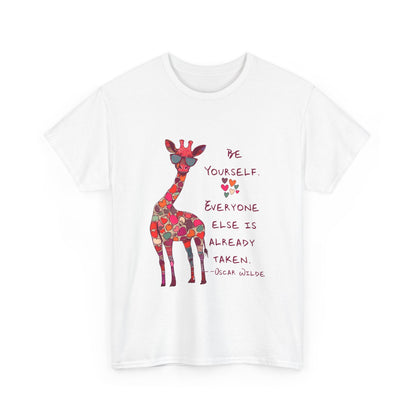 Giraffe Floral Tee — "Be Yourself" Inspirational Graphic T-Shirt