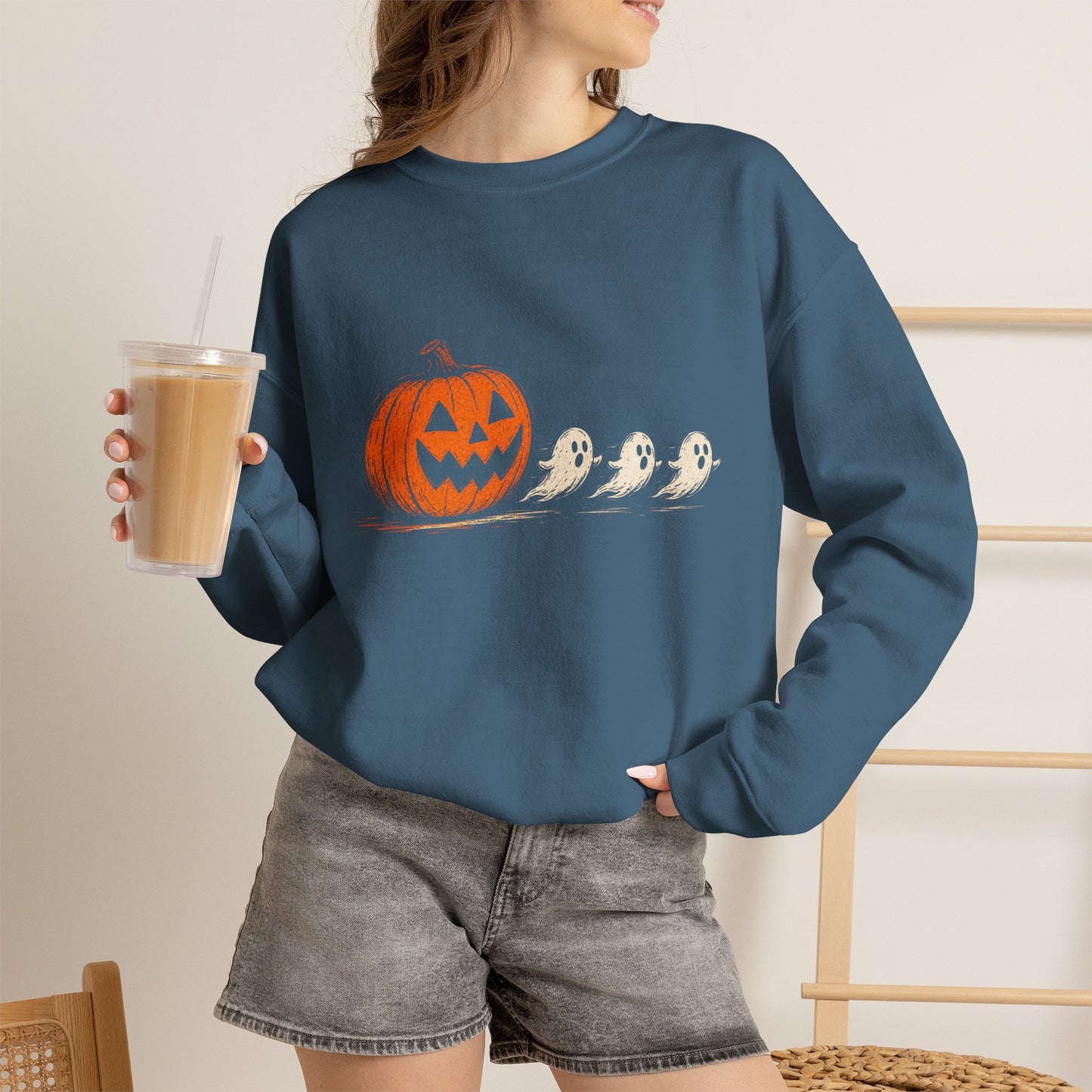 Halloween Pumpkin & Ghosts Crewneck Sweatshirt