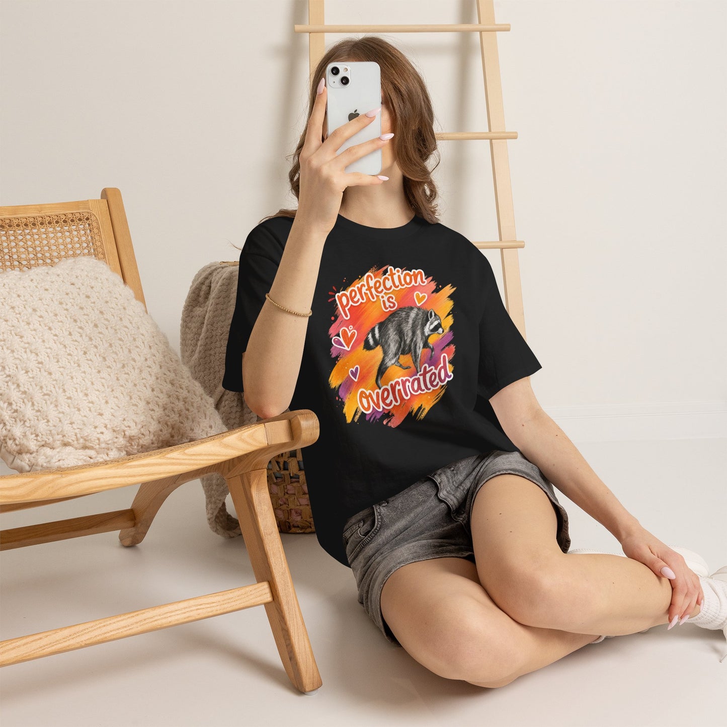 T-Shirt — "Perfection Is Overrated" Raccoon Graphic Tee