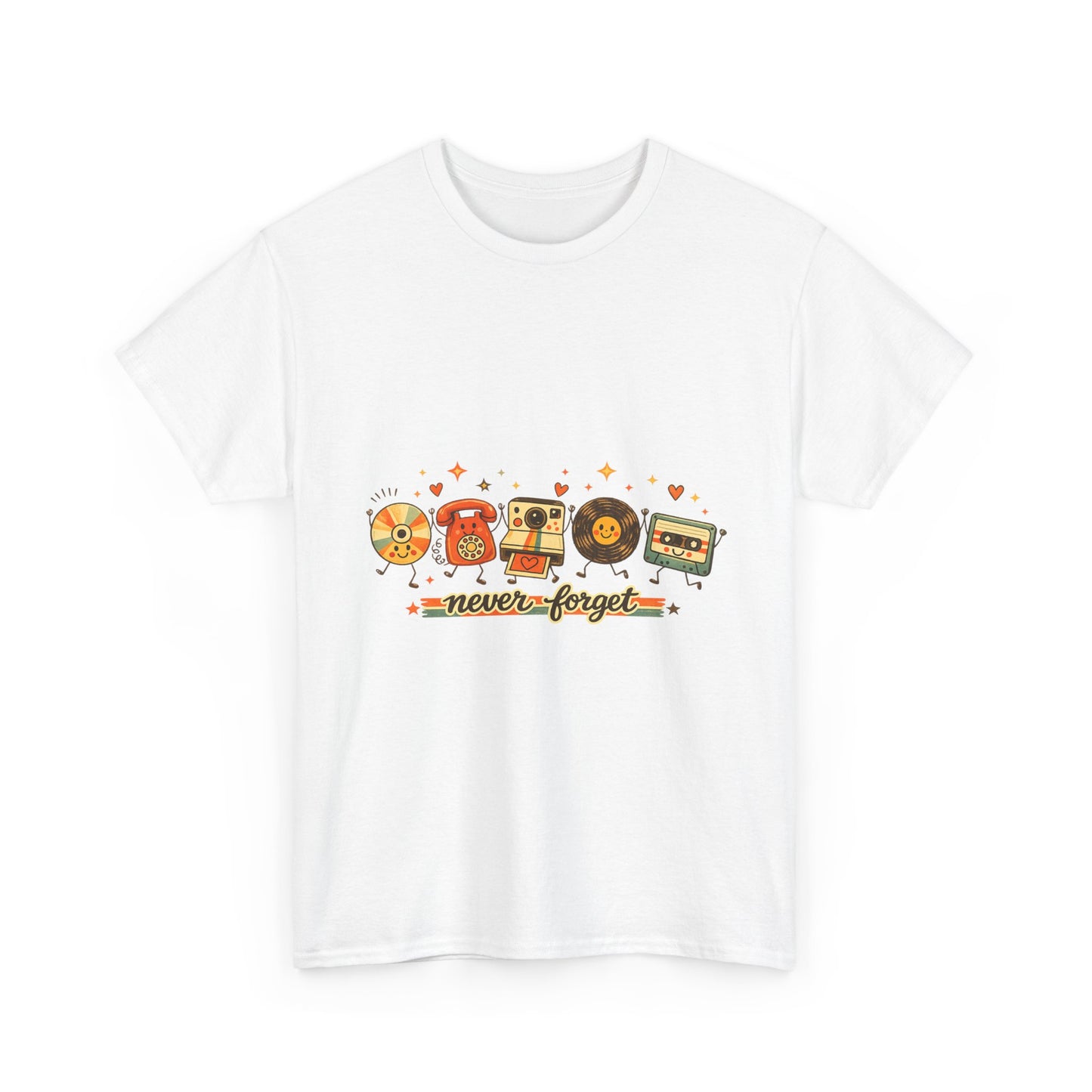 Retro Music Tee — "Never Forget" Vinyl, Cassette & CD Throwback Shirt