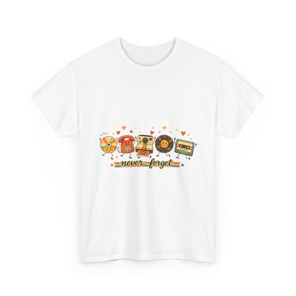 Retro Music Tee — "Never Forget" Vinyl, Cassette & CD Throwback Shirt