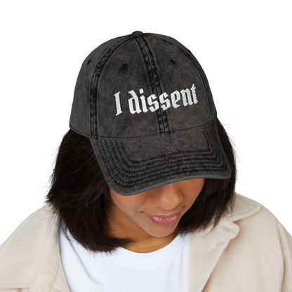 Embroidered 'I Dissent' Vintage Cap - White text