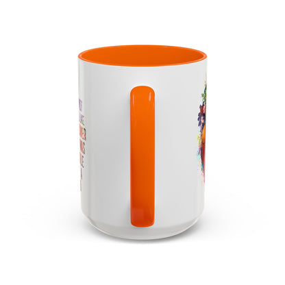 Customizable Accent Coffee Mug — "She Was Not Fragile Like a Flower, She Was Fragile Like a Bomb" Colorful Heart Floral Design (11/15 oz)