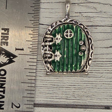 Round Fairy Door locket - Green door Silver