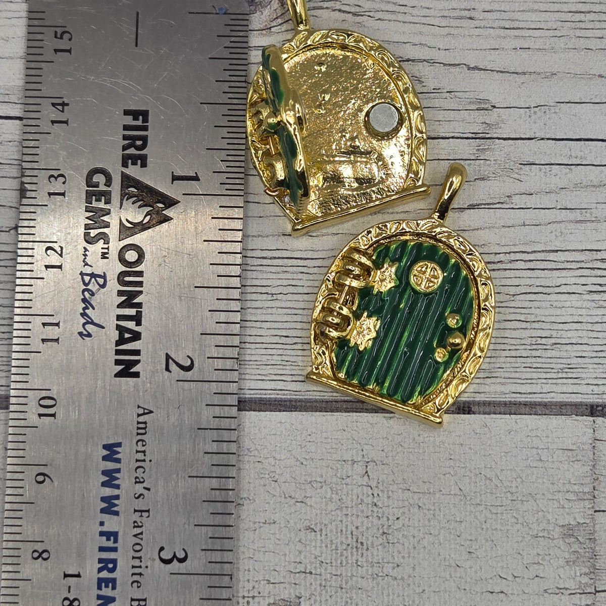 Round Fairy Door locket - Green door brass