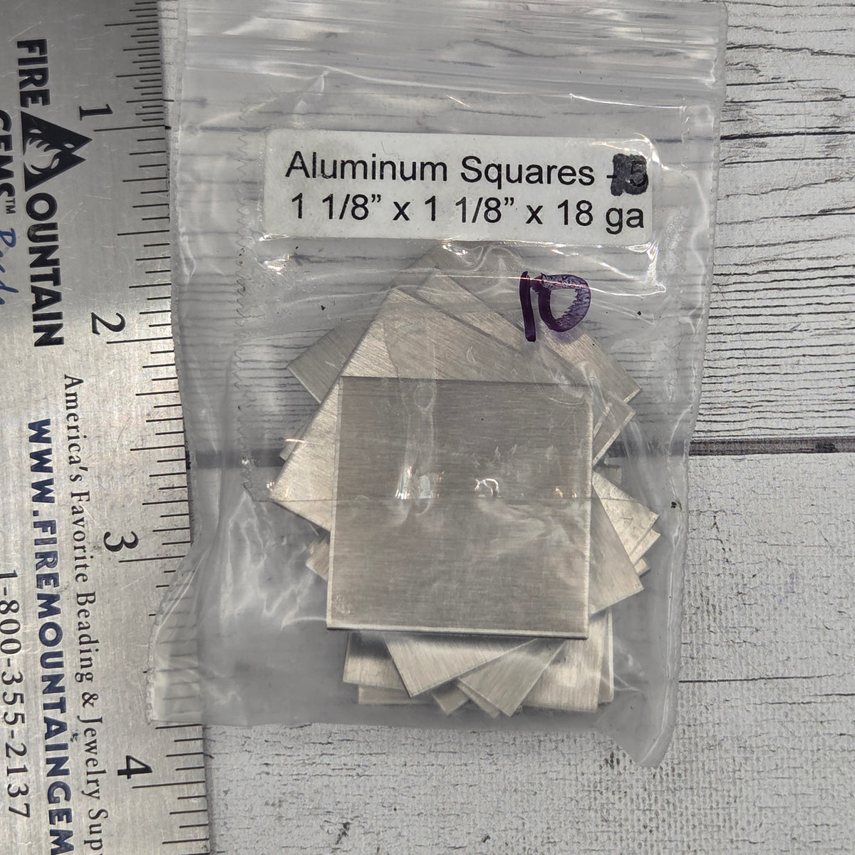 Aluminum square 1 1/8"  18ga  10pcs