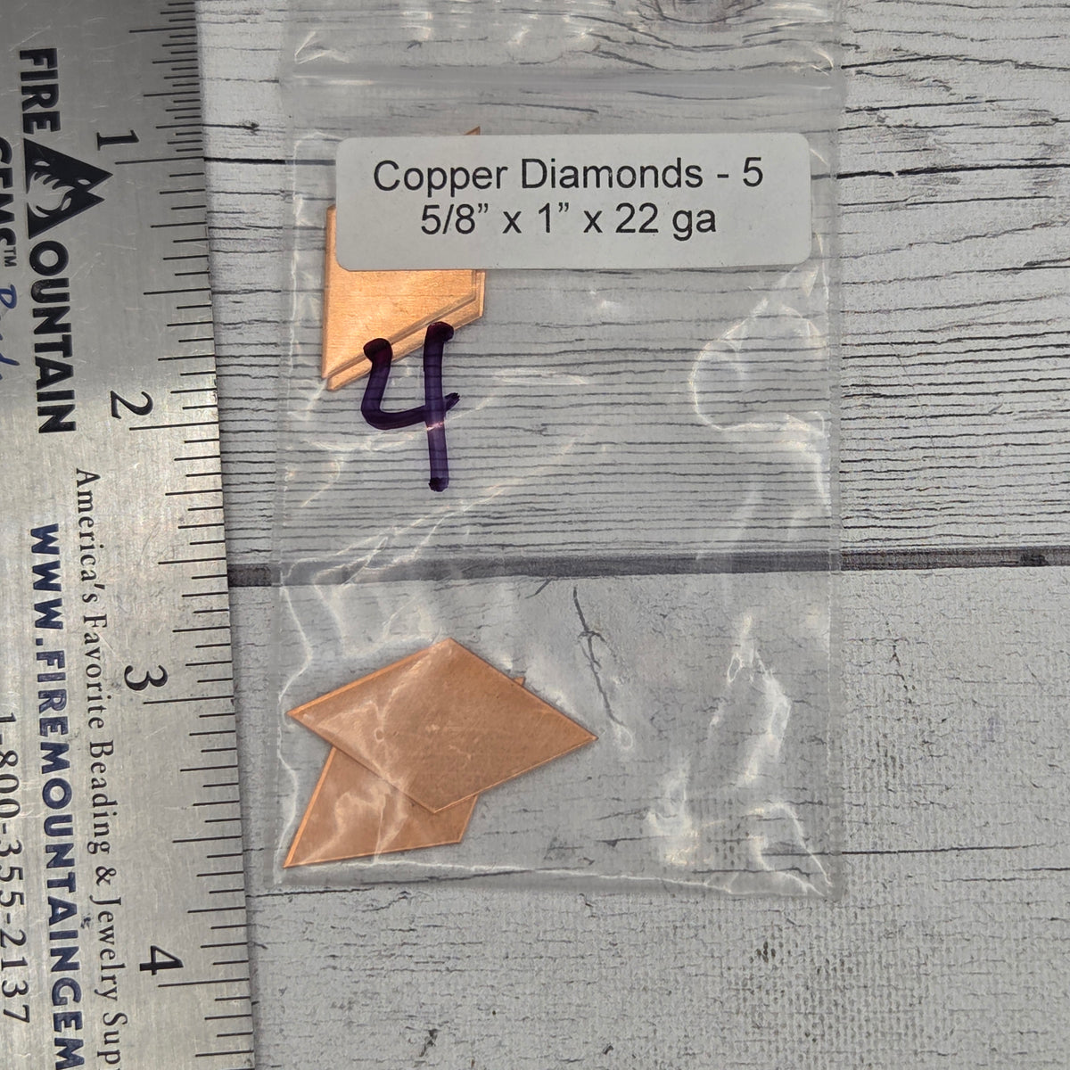 Copper Diamonds  5/8" x  1"    22ga   4 pcs