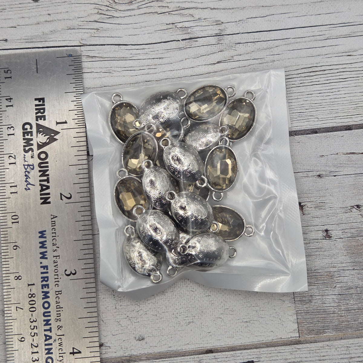 Crystal and silver connectors - oval - Champagne - quantity of 20