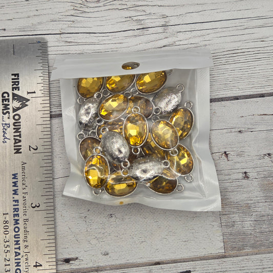 Crystal and silver connectors - oval - yellow - quantity of 20