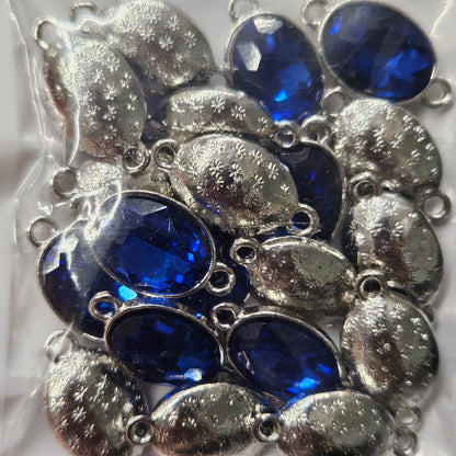 Crystal and silver connectors - oval - Royal blue - quantity of 20