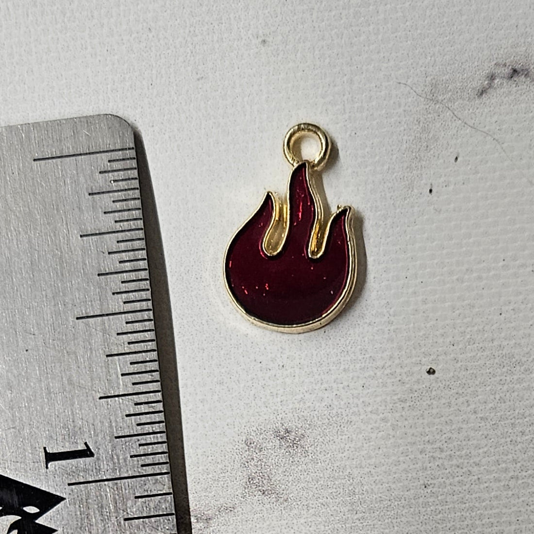 Flames dark red enamel charm - lot of 10