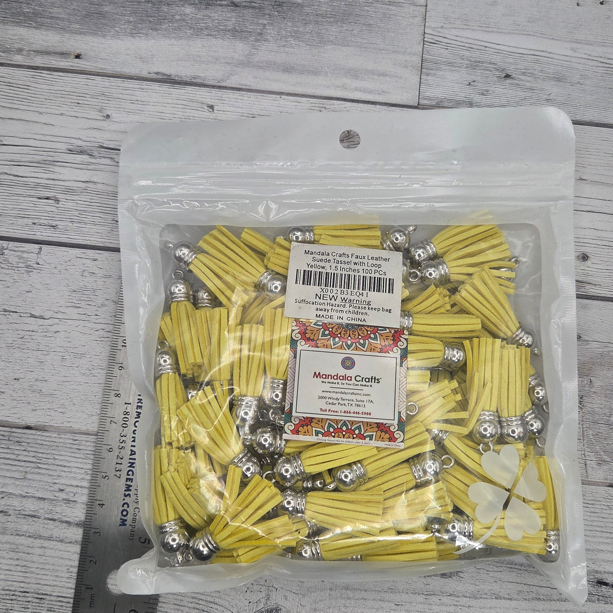 Faux leather tassel - keychain tassel - Yellow - lot of 100