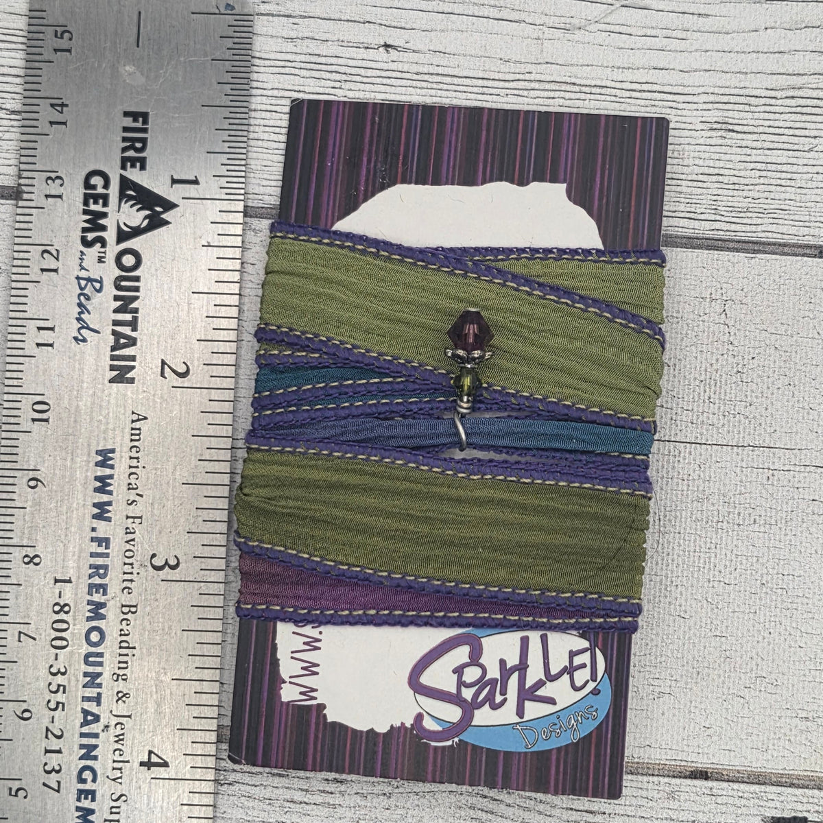 Silk ribbon and bead as pictured - purple, blue, olive