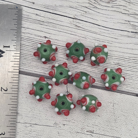 Lampwork glass beads - red and green