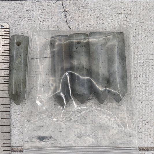 8x30mm crystal drilled point hexagonal column  -  Labradorite - lot of 5