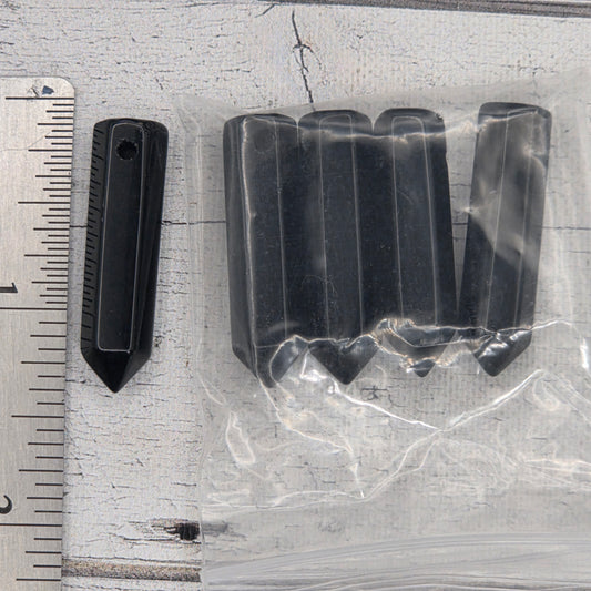 8x30mm crystal drilled point hexagonal column  -  Black Obsidian - lot of 5