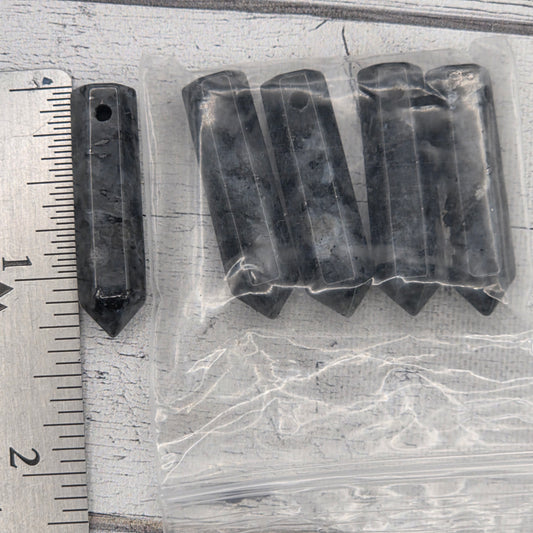 8x30mm crystal drilled point hexagonal column  -  Black Labradorite - lot of 5
