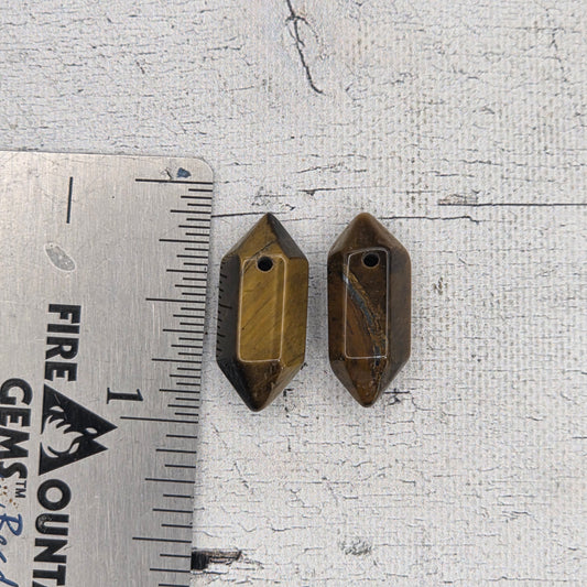 Double Pointed Hexagonal natural stones - Tiger eye pair of 2