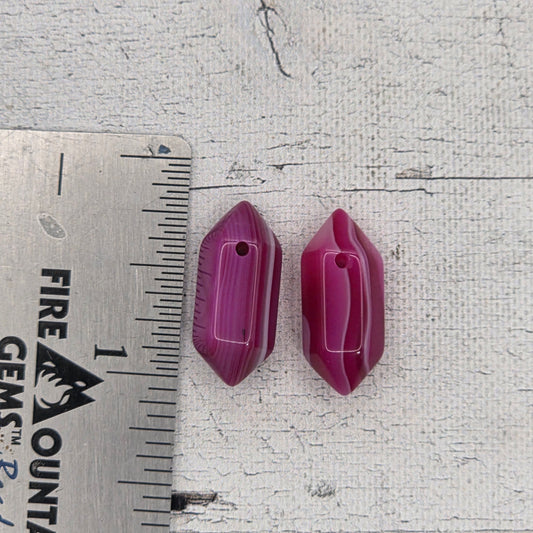 Double Pointed Hexagonal natural stones - Pink Agate - lot of 2