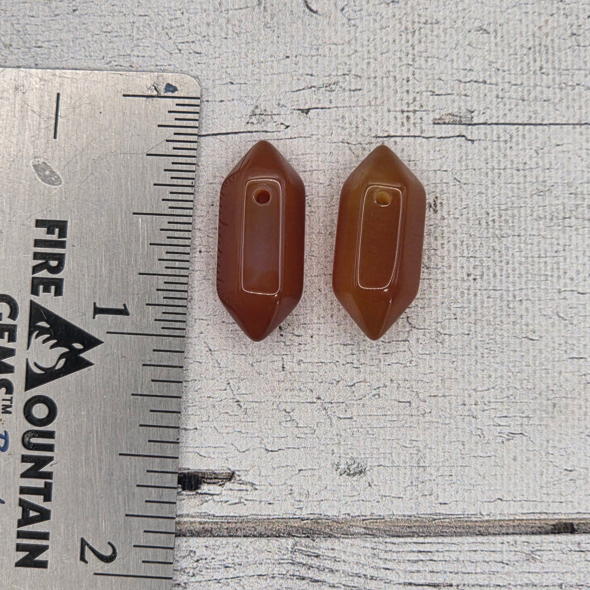 Double Pointed Hexagonal natural stones - Orange Agate - lot of 2