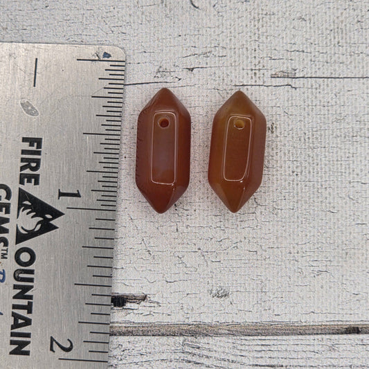 Double Pointed Hexagonal natural stones - Orange Agate - lot of 2