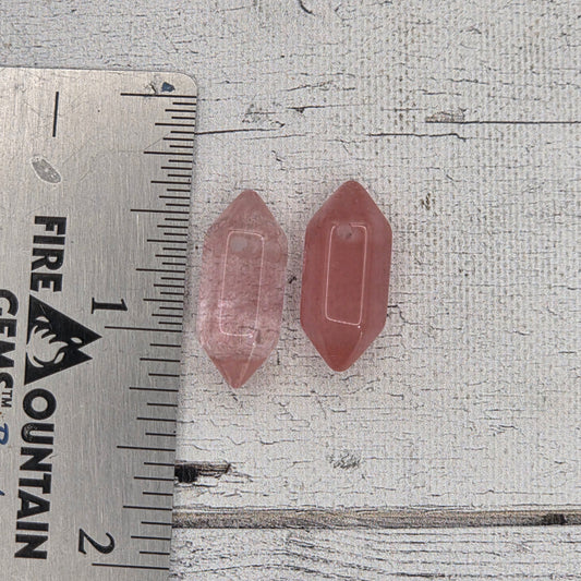Double Pointed Hexagonal natural stones - Cherry Quartz - lot of 2
