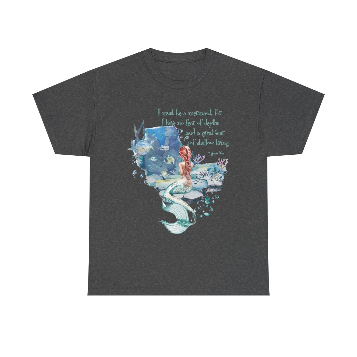 Mermaid Quote T-Shirt — 'I Must Be a Mermaid' Watercolor Tee  - dark olors