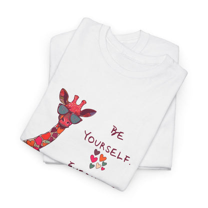 Giraffe Floral Tee — "Be Yourself" Inspirational Graphic T-Shirt