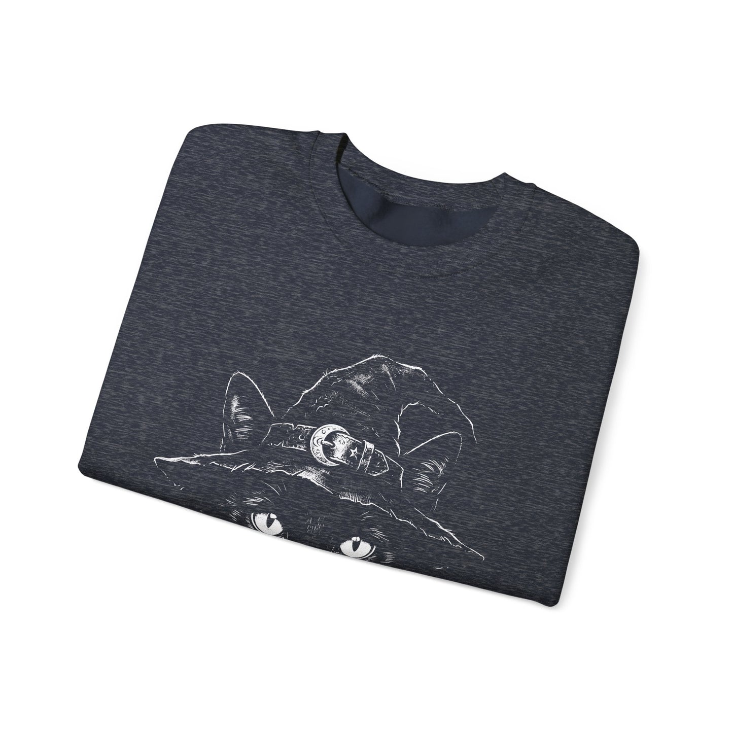 Witch Cat Crewneck Sweatshirt – Black Cat in Witch Hat Graphic