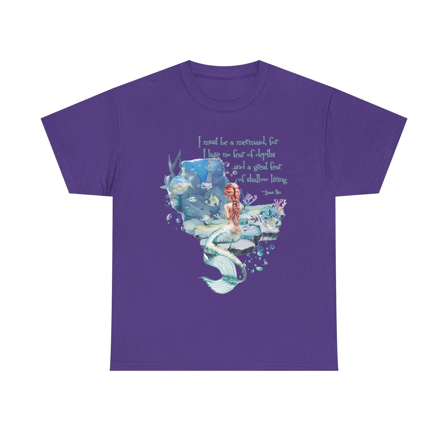 Mermaid Quote T-Shirt — 'I Must Be a Mermaid' Watercolor Tee  - dark olors