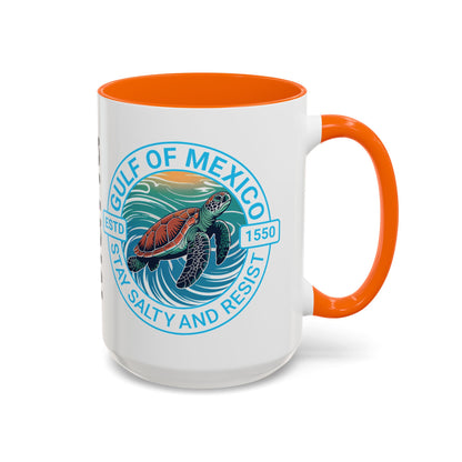 Customizable Gulf of Mexico Turtle Coffee Mug — "Stay Salty and Resist" Accent Ceramic Mug