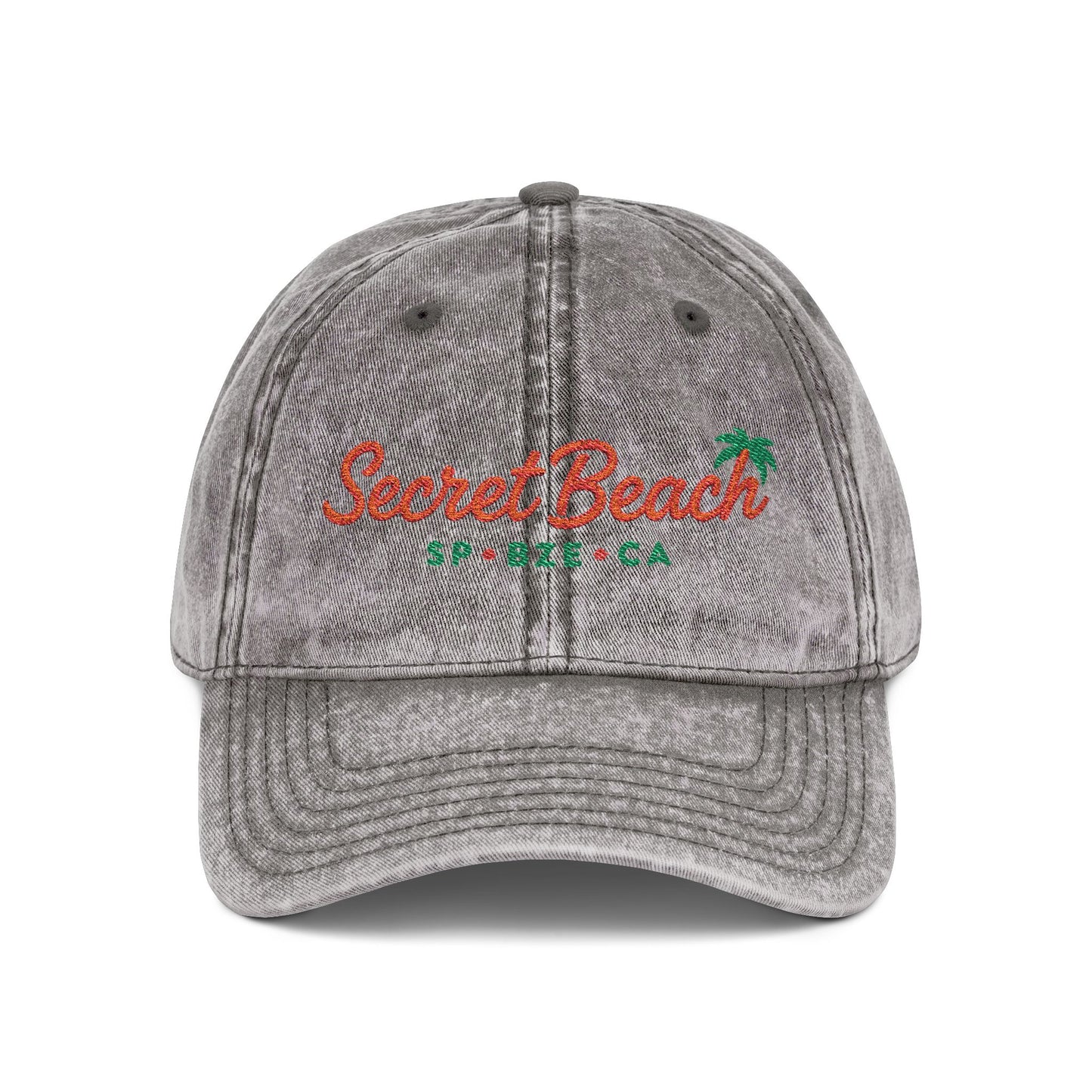 Vintage Embroidered Baseball Cap — "Secret Beach" Palm Logo