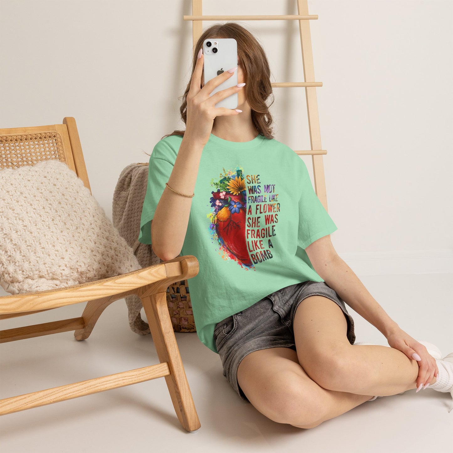 "She Was Not Fragile Like a Flower, She Was Fragile Like a Bomb" Floral Heart Graphic Tee