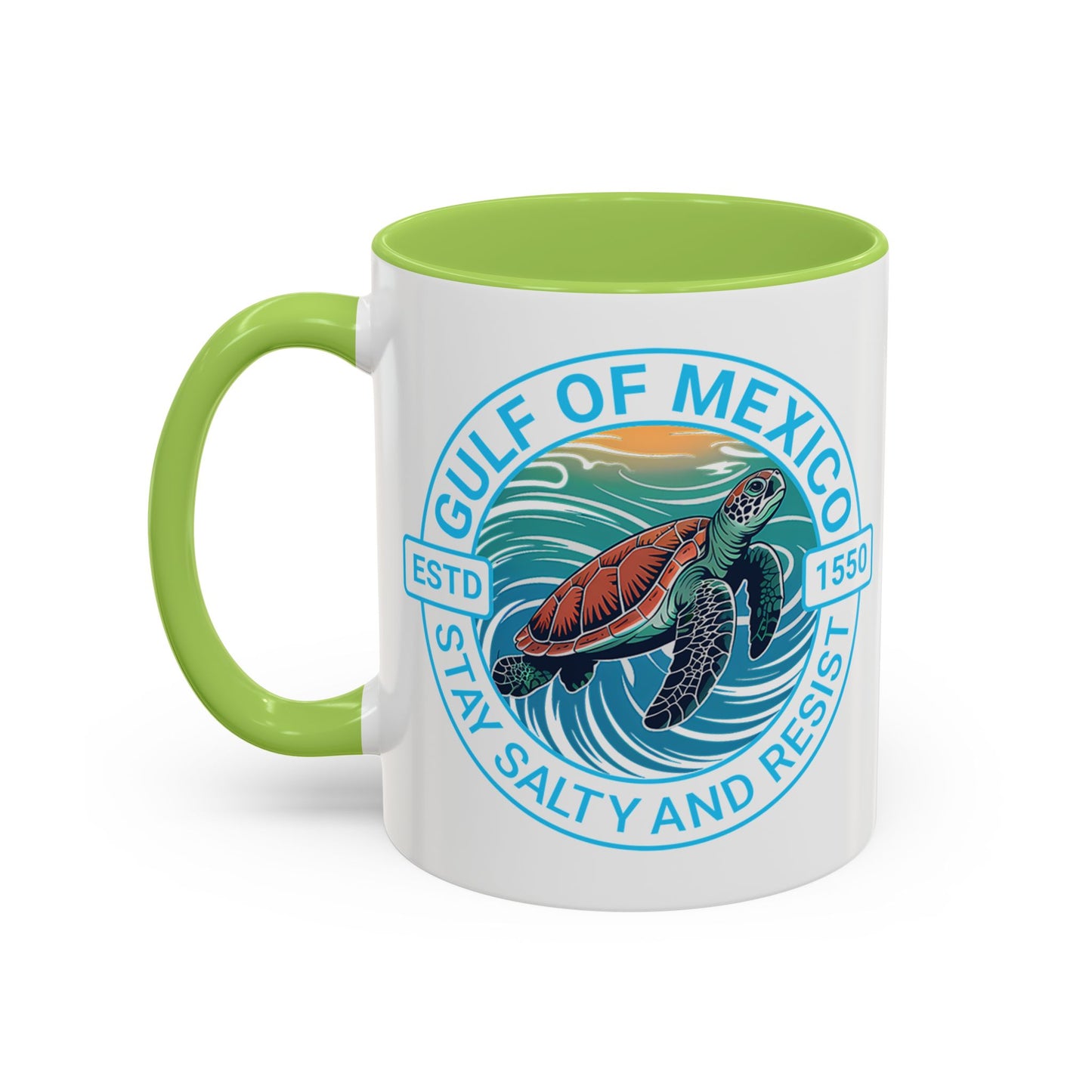 Gulf of Mexico Turtle Coffee Mug — "Stay Salty and Resist" Accent Ceramic Mug