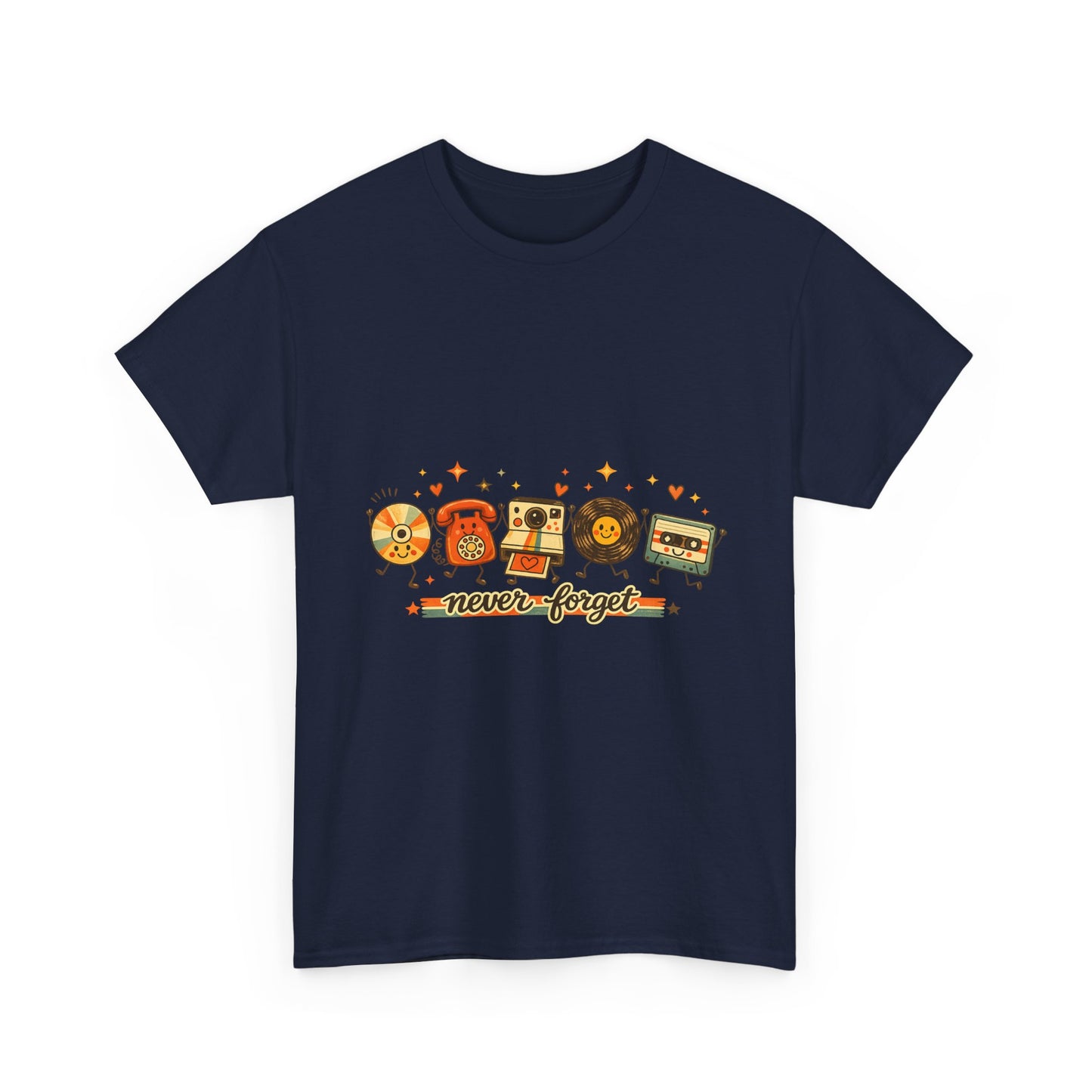 Retro Music Tee — "Never Forget" Vinyl, Cassette & CD Throwback Shirt