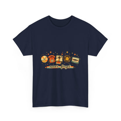 Retro Music Tee — "Never Forget" Vinyl, Cassette & CD Throwback Shirt