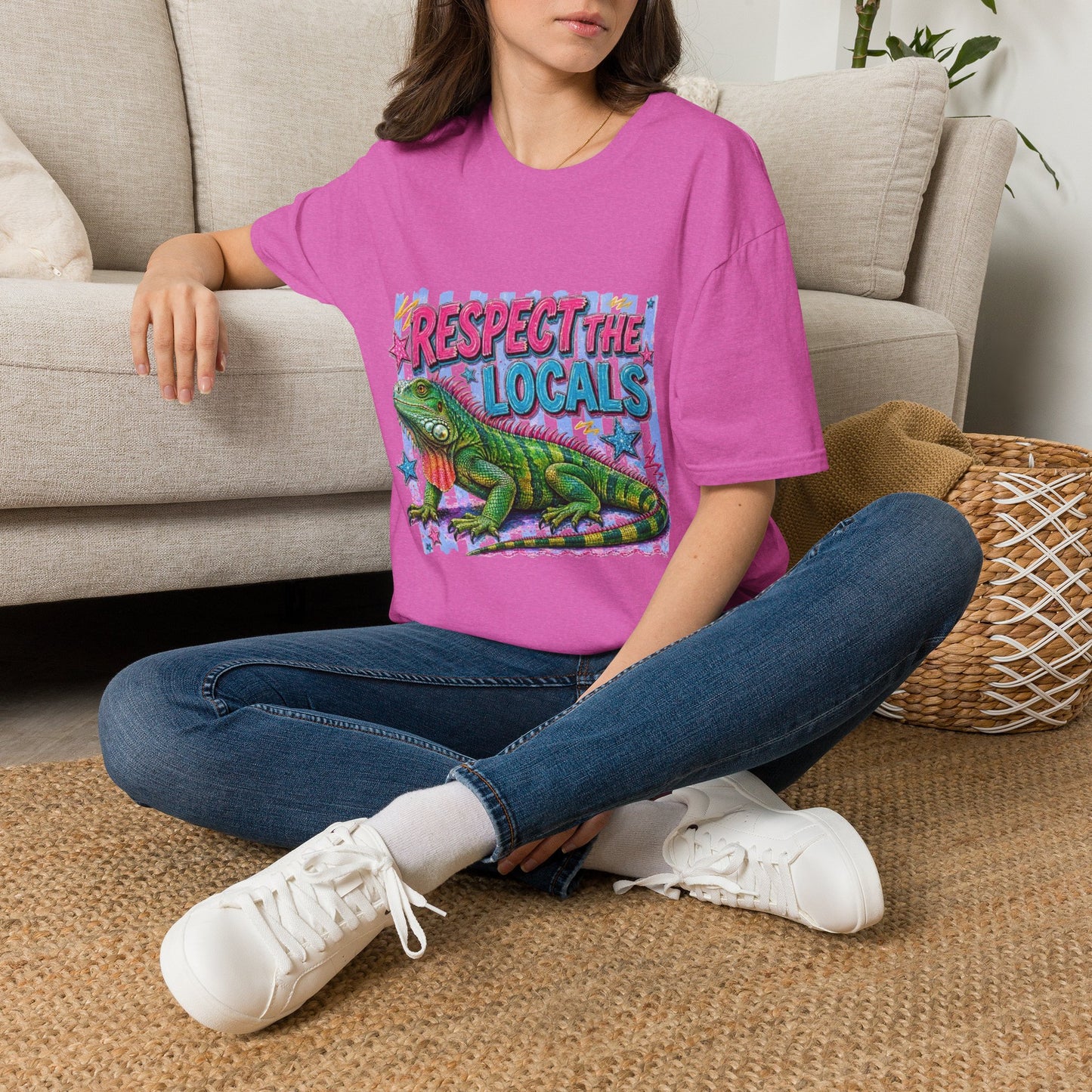 Respect the Locals T-Shirt — Colorful Iguana Graphic Tee