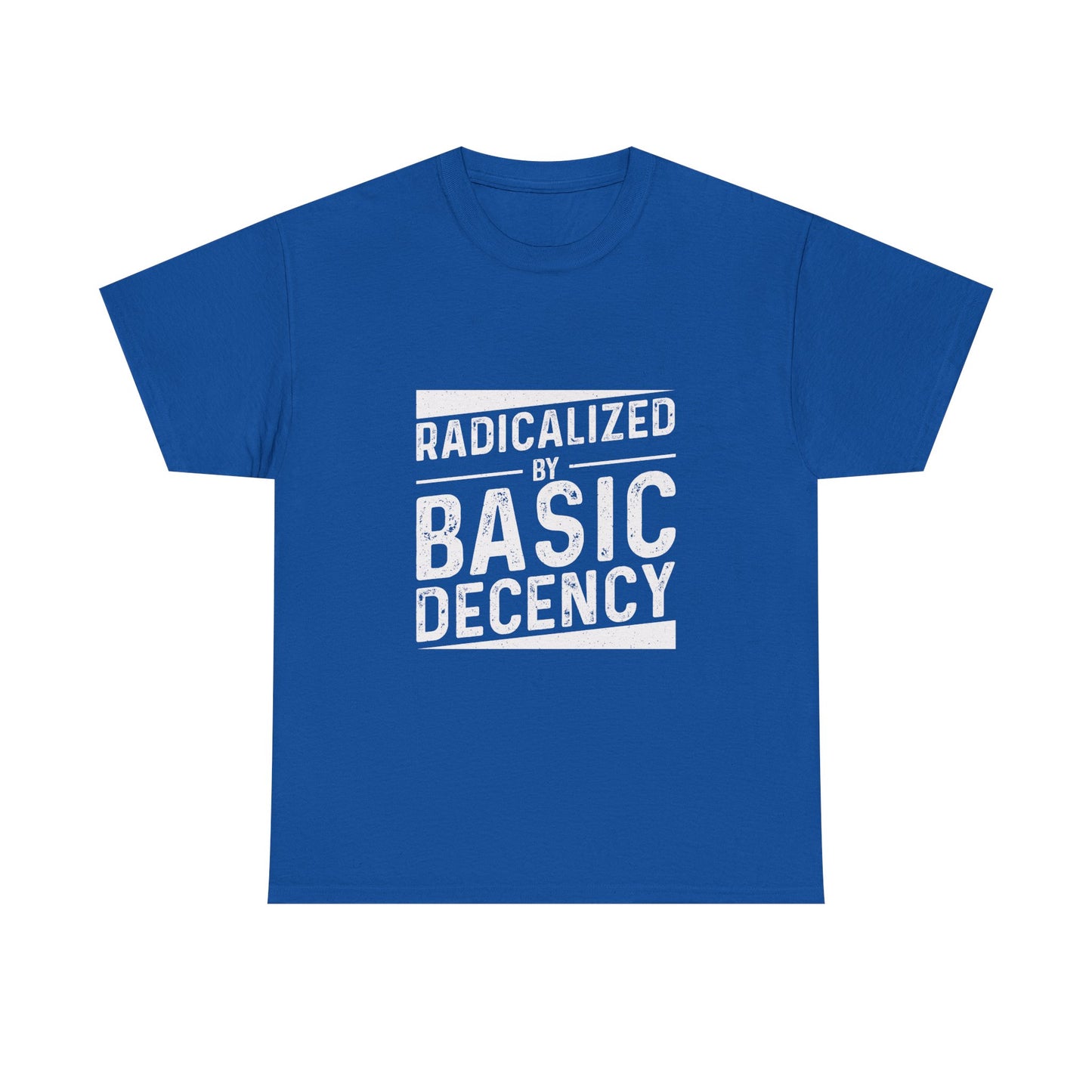 Radicalized by Basic Decency Tee — Statement Slogan Graphic Shirt