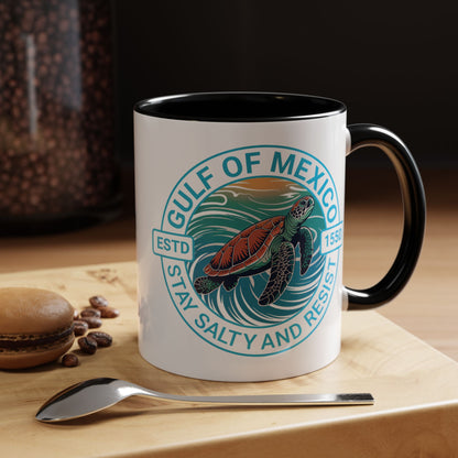 Gulf of Mexico Turtle Coffee Mug — "Stay Salty and Resist" Accent Ceramic Mug
