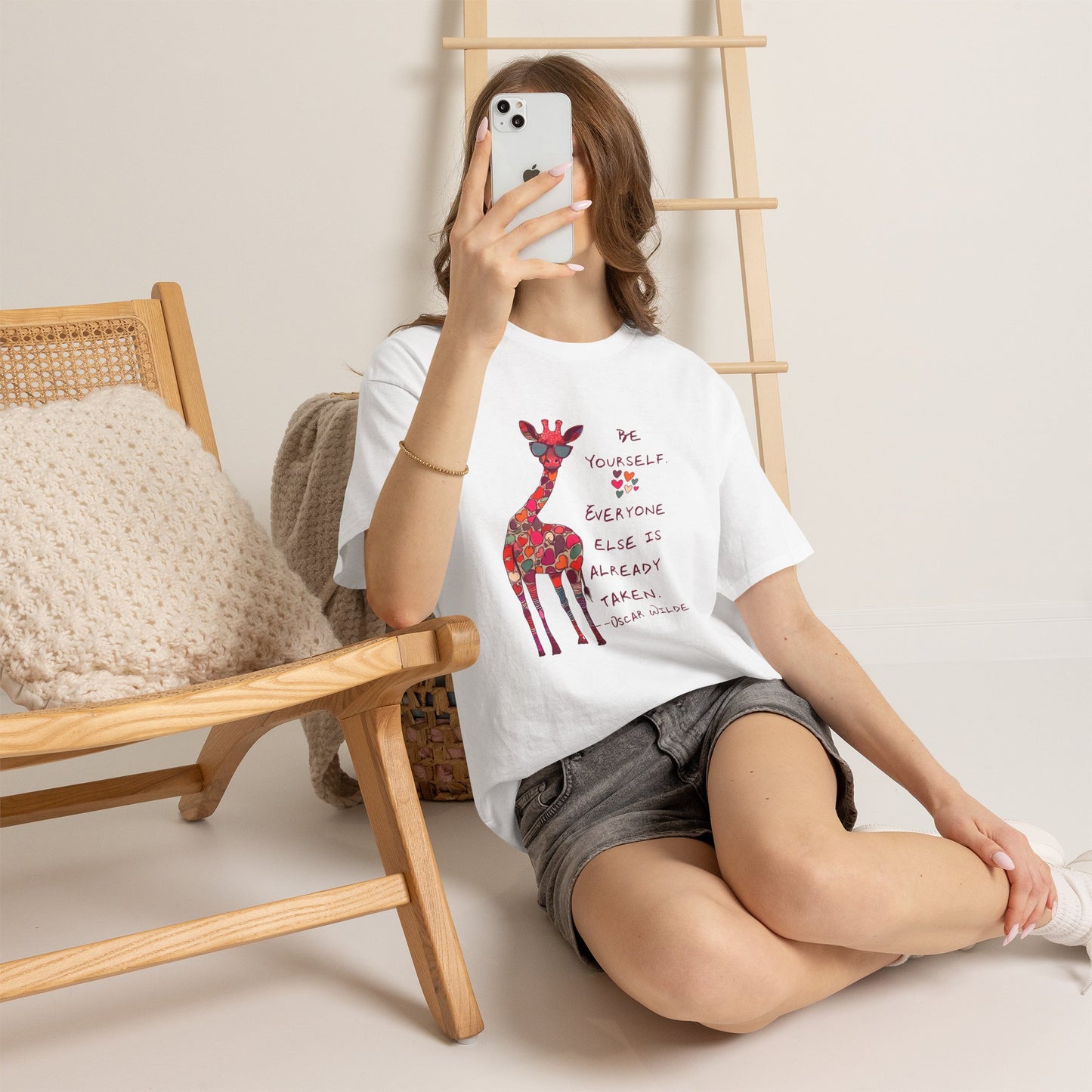 Giraffe Floral Tee — "Be Yourself" Inspirational Graphic T-Shirt