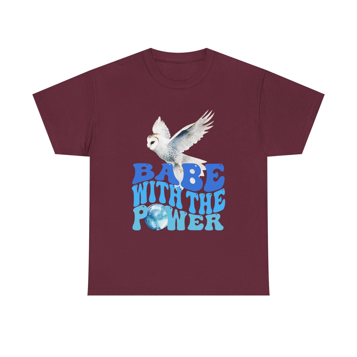 Babe With the Power Graphic Tee — Retro Blue Psychedelic Owl Design