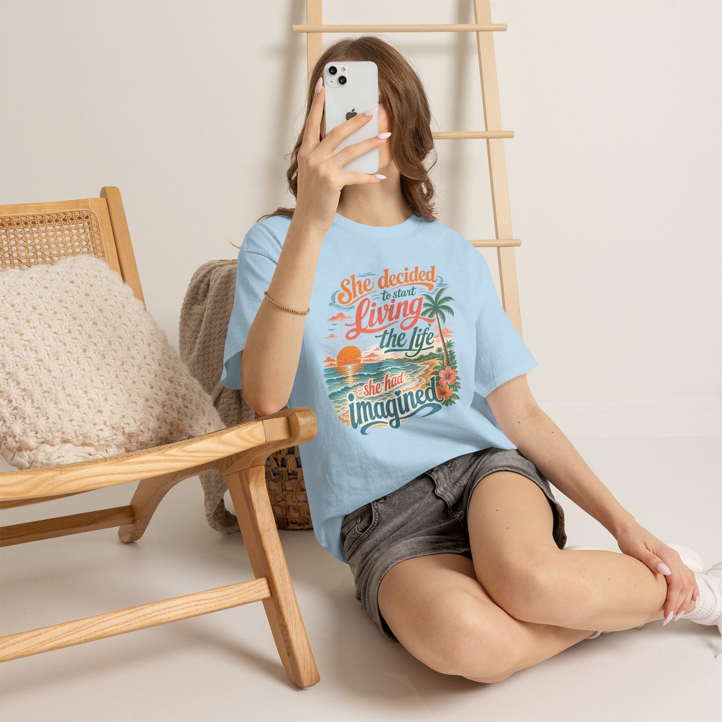 Inspirational Beach T-Shirt — "She Decided to Start Living the Life She Had Imagined"