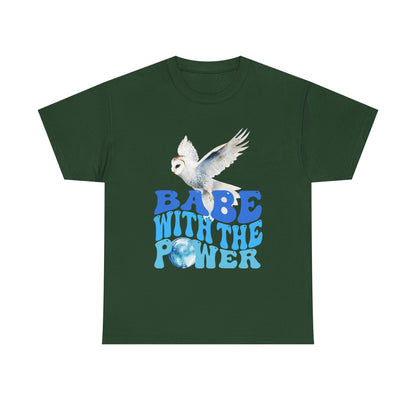 Babe With the Power Graphic Tee — Retro Blue Psychedelic Owl Design